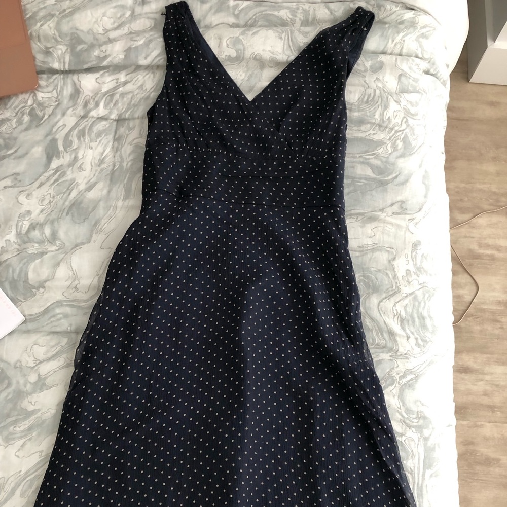 Jcrew Silk Navy polka dot dress